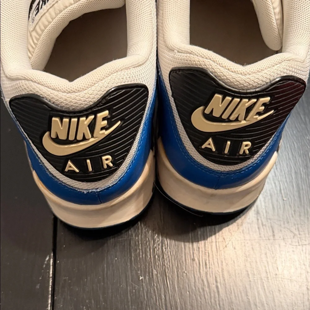 2014 Nike Air Max 90 White and Black Sneakers with Blue Accents